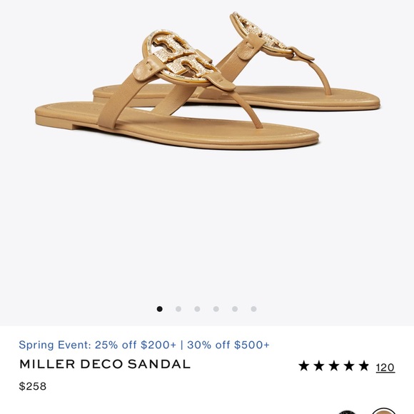 Tory Burch Miller Deco Sandal Tan Leather Logo with Gold Medallion - Picture 3 of 4